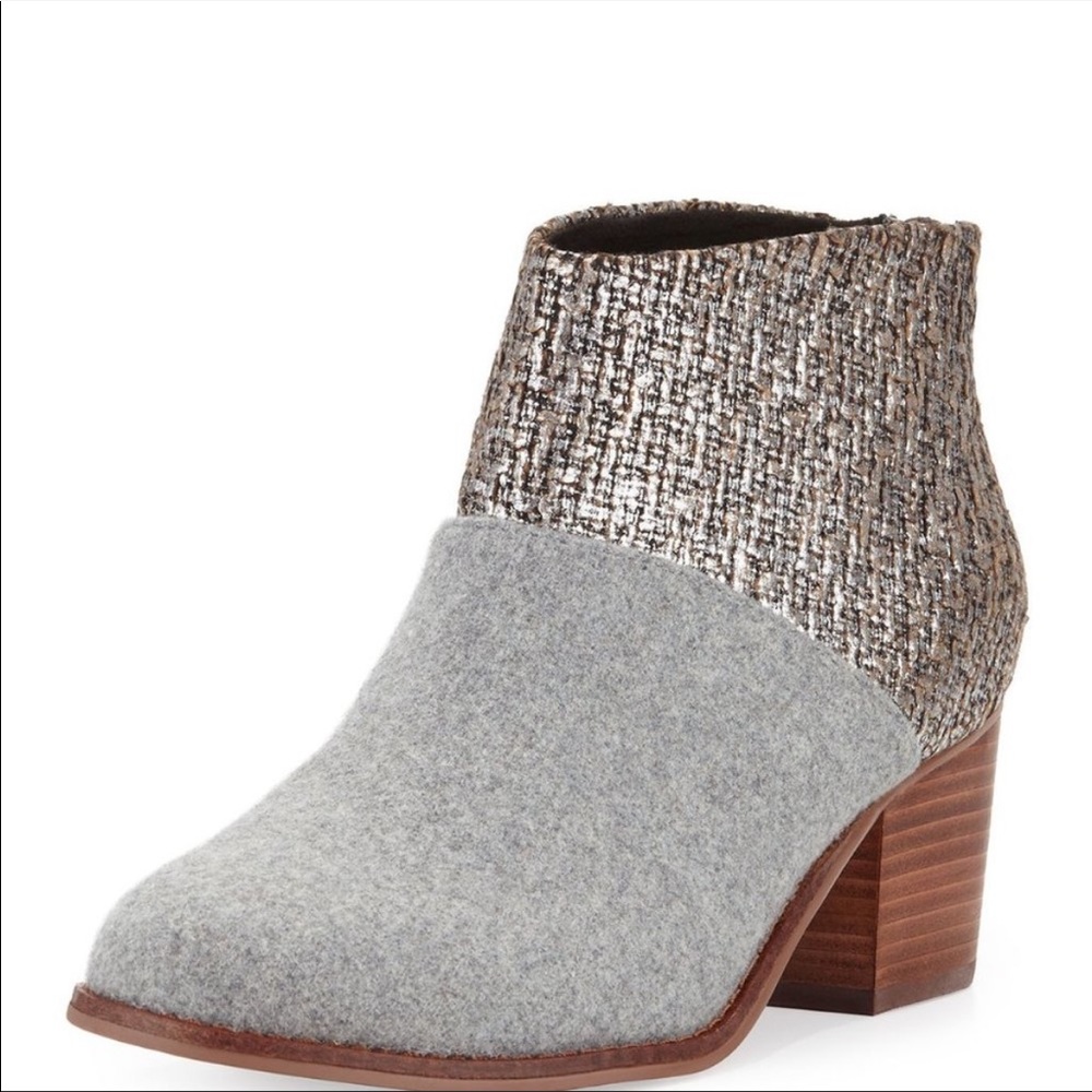 Toms Leila Grey Felt Metallic Ankle Booties 8.5